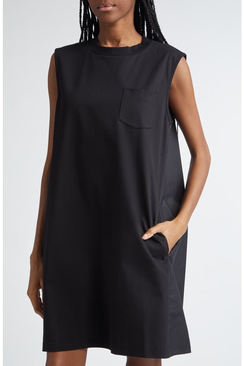 Sleeveless Mixed Media Shift Dress, Alternate, color, BLACK