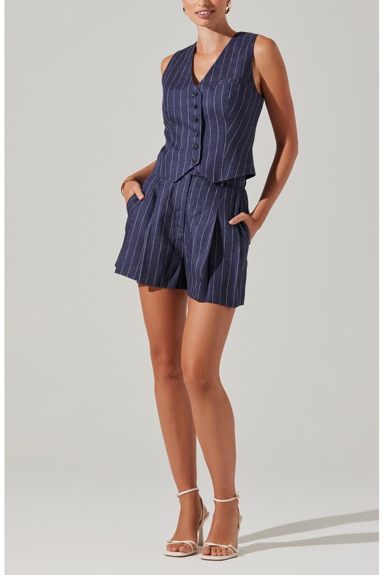 Preston Pinstripe Linen Shorts, Alternate, color, INDIGO DENIM STRIPE