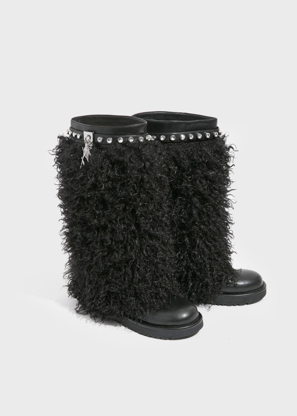 SPARKL Iconique Fur Boots, Alternate, color, Black