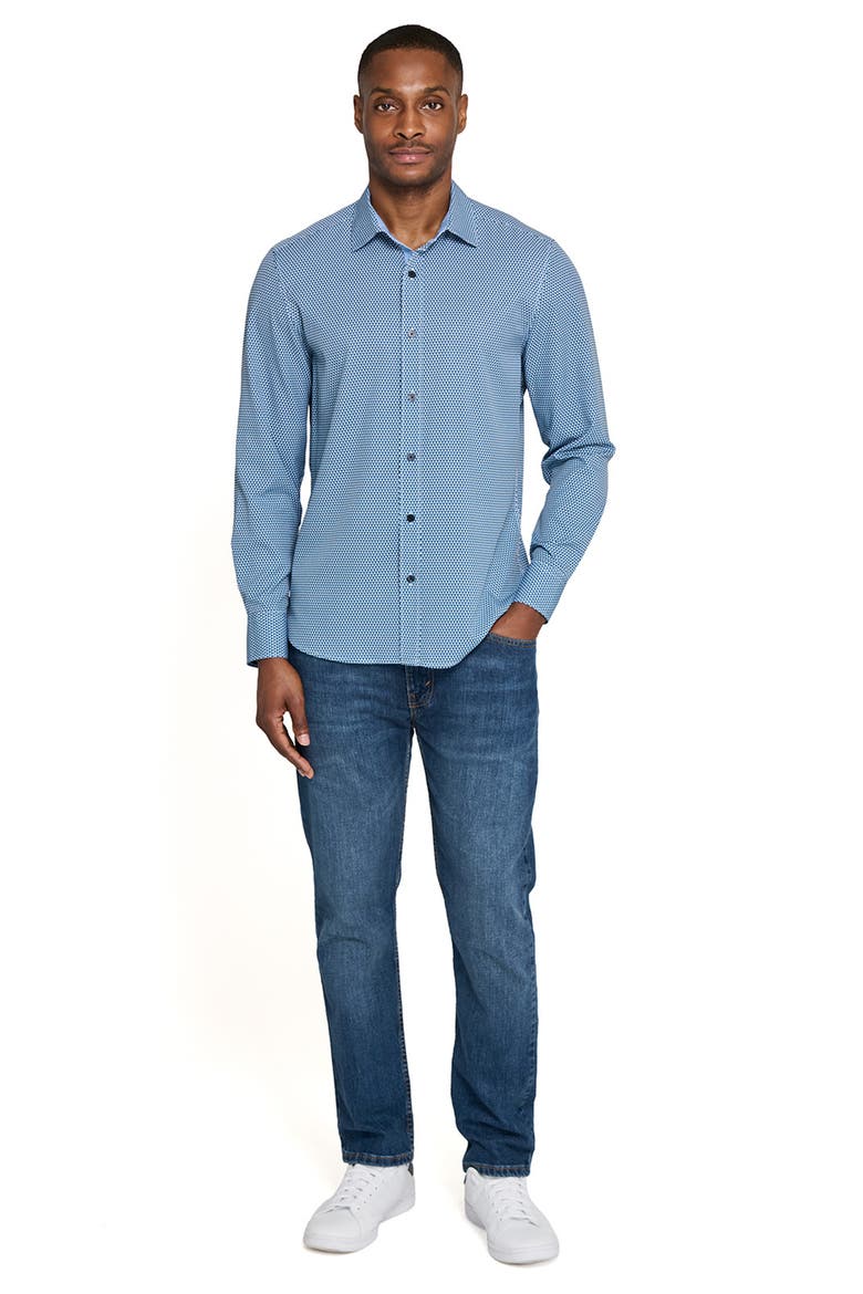 Hexagon Geo Woven Long Sleeve Basic, Alternate, color, WHITE/BLUE