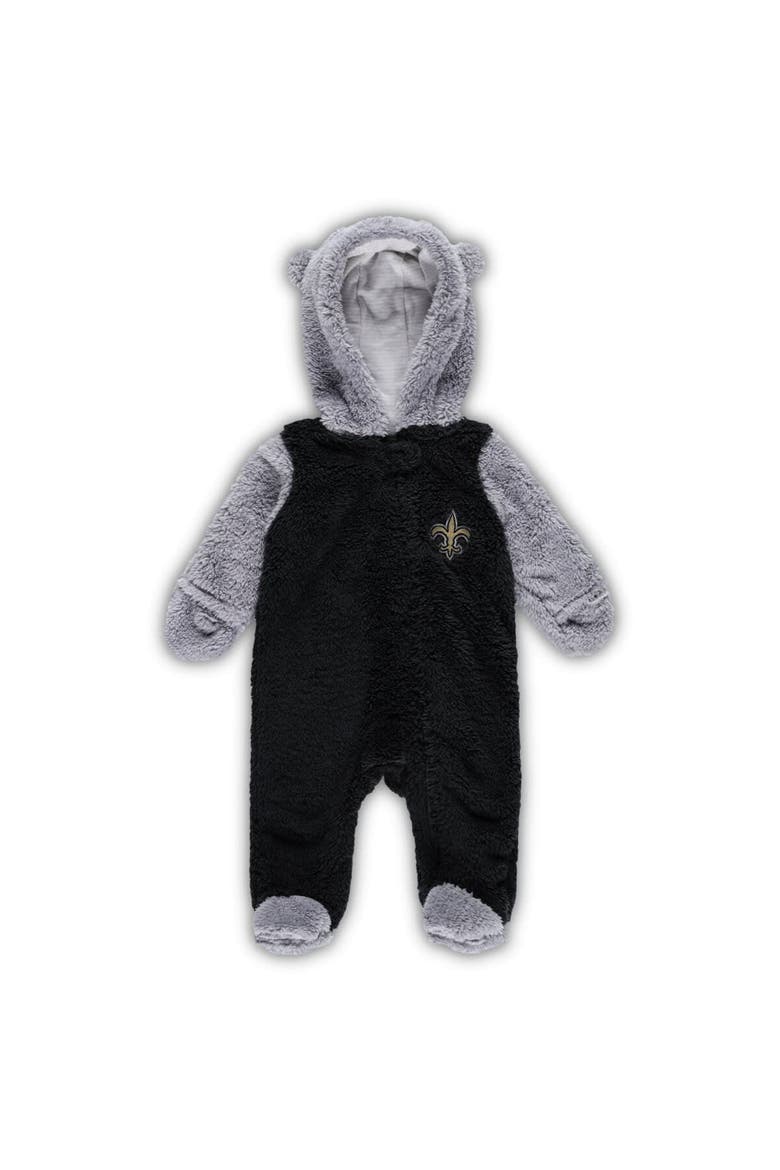Newborn & Infant Black/Gray New Orleans Saints Game Nap Teddy Fleece Bunting Full-Zip Sleeper, Alternate, color, Black