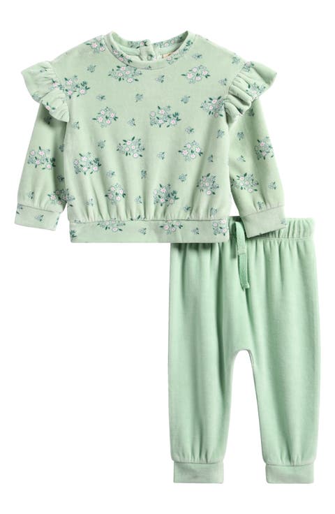 Floral Print Ruffle Top & Joggers Set (Baby)
