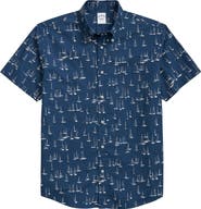 Brooks Brothers Boat Print Short Sleeve Cotton Button-Down Shirt