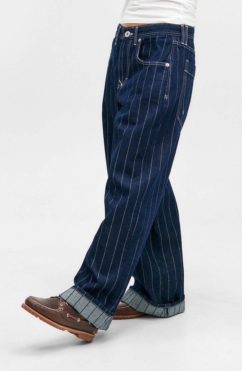 BDG Urban Outfitters Jaya Baseball Stripe Low Rise Wide Leg Jeans, Alternate, color, Blue