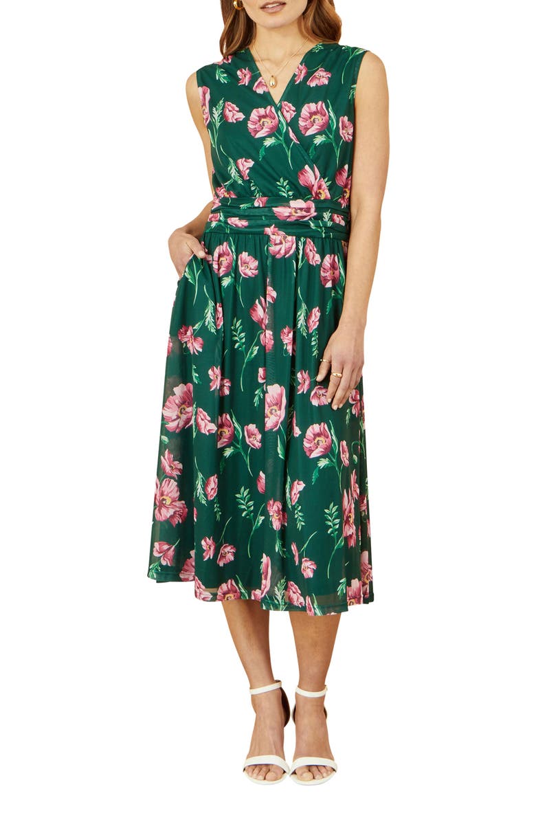 Yumi Mesh Stretch Midi Dress With Pockets, Alternate, color, Green