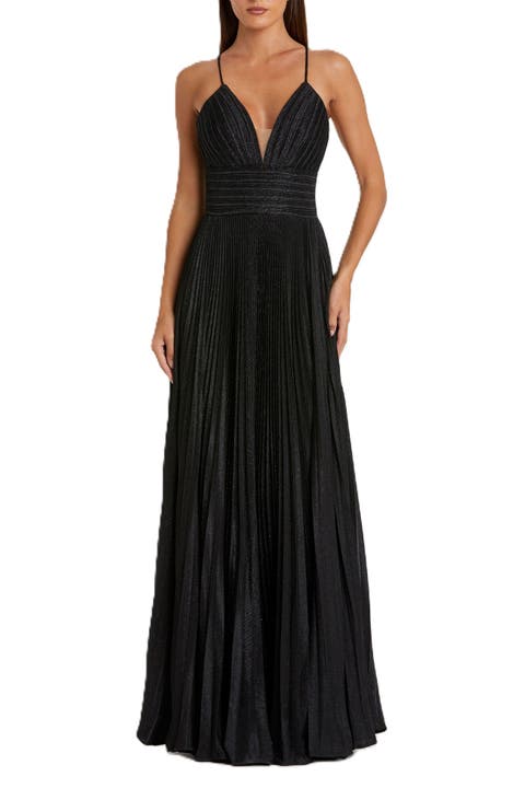 Shimmer Pleated V-Neck Gown