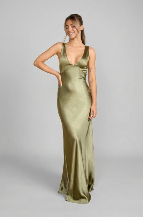 Twist Back Satin Bridesmaid Dress