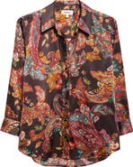 L'AGENCE Dani Paisley Three-Quarter Sleeve Silk Button-Up Shirt