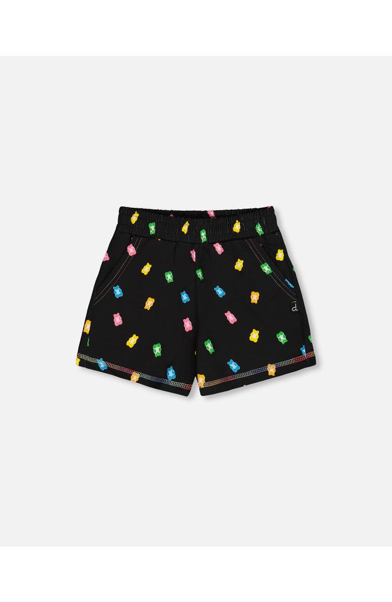 Deux par Deux Little Girl's Printed Short Black And Multicolored Gummies, Main, color, 