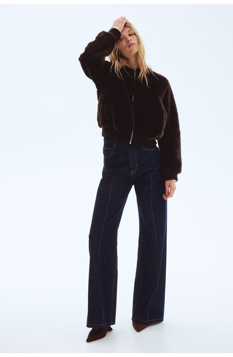 H&M Pile Bomber Jacket, Alternate, color, Dark Brown