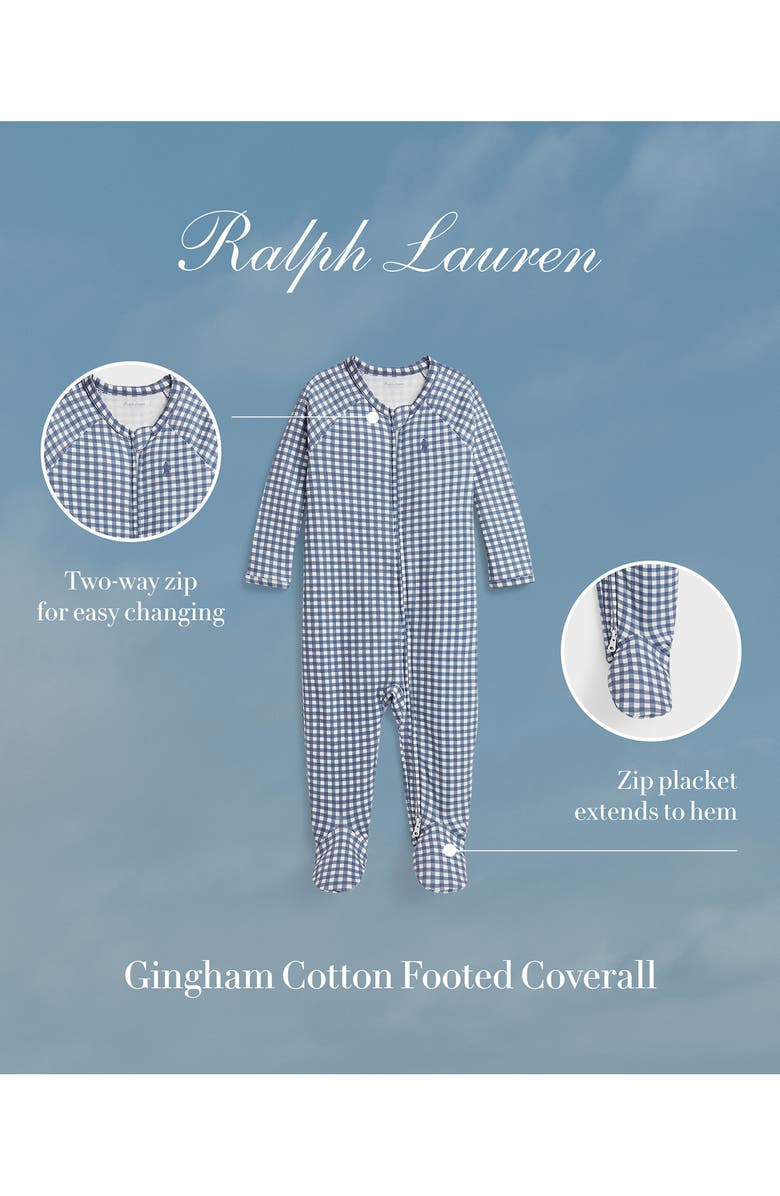 Ralph Lauren Gingham Check Knit Cotton Footie, Alternate, color, 