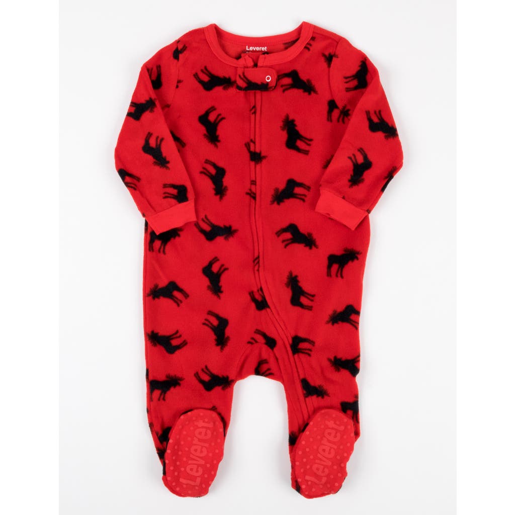 Leveret Footed Fleece Printed Holiday Pajamas In Red