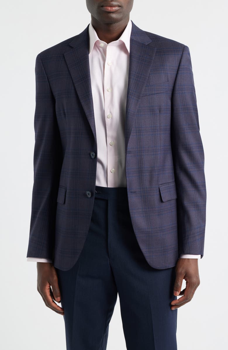 Peter Millar Flynn Classic Fit Purple Windownpane Check Wool Sport Coat, Main, color, Purple