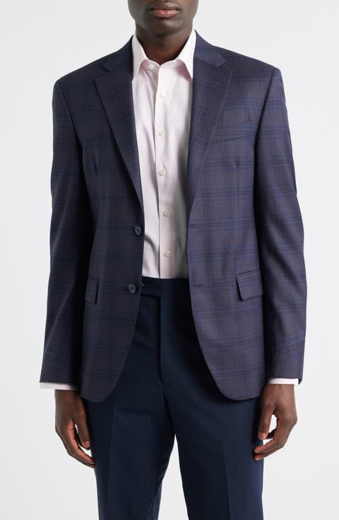 Flynn Classic Fit Purple Windownpane Check Wool Sport Coat (Regular & Big)