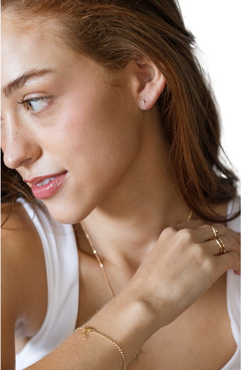 MADE BY MARY 14k Diamond Bar Stud Earring (Flat Back) - Single, Alternate, color, 14K Solid Gold