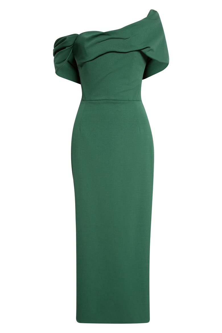 Asymmetric Draped Stretch Wool Column Dress, Alternate, color, RACING GREEN