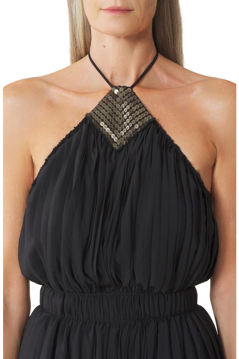 Embroidered Dress In Silk And Charmeuse, Alternate, color, Black