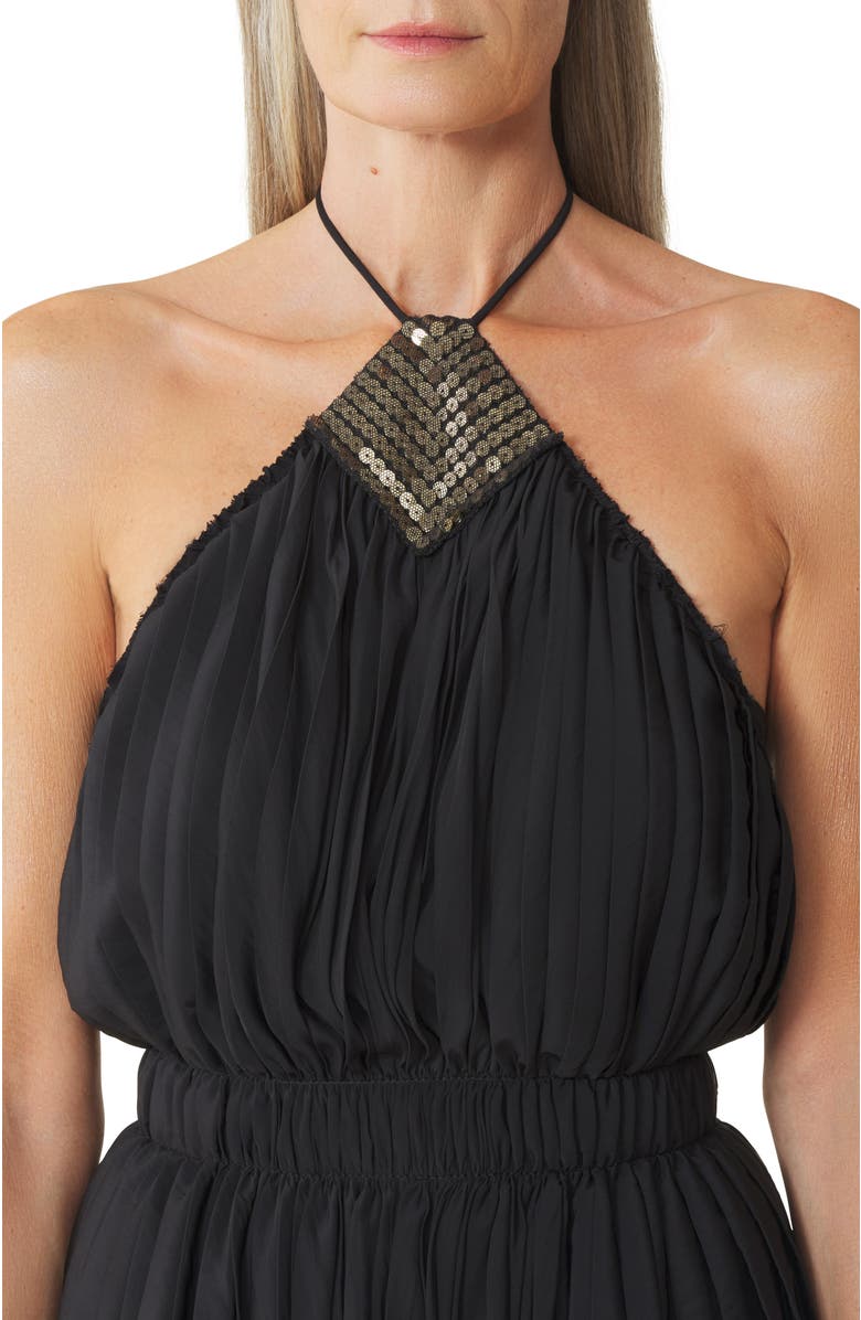 Lanvin Embroidered Dress In Silk And Charmeuse, Alternate, color, Black