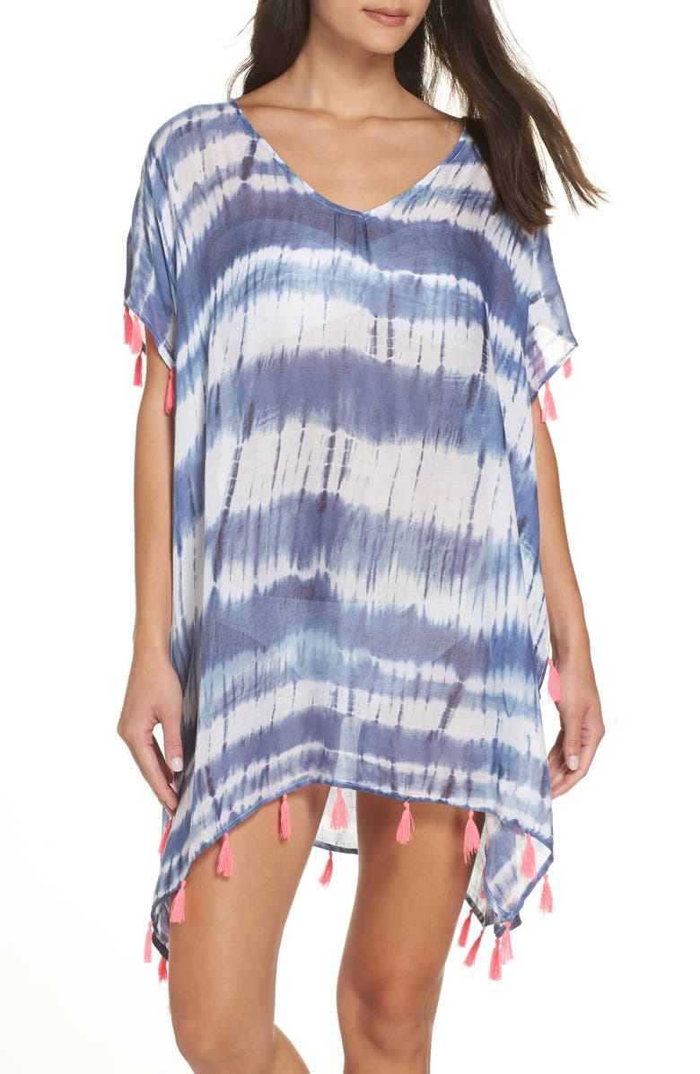 Surf Gypsy Stripe Tassel Cover-Up Poncho, Main, color,