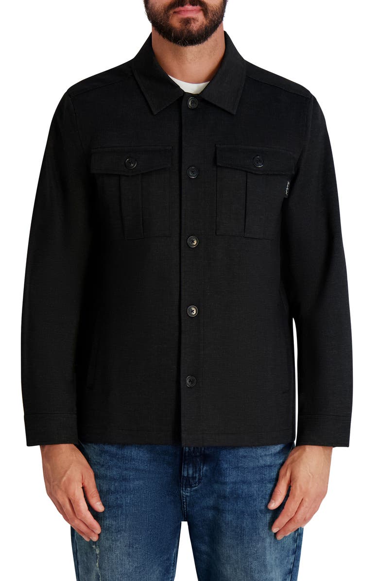 KARL LAGERFELD PARIS Chest Pocket Shirt Jacket, Main, color, Grey Black