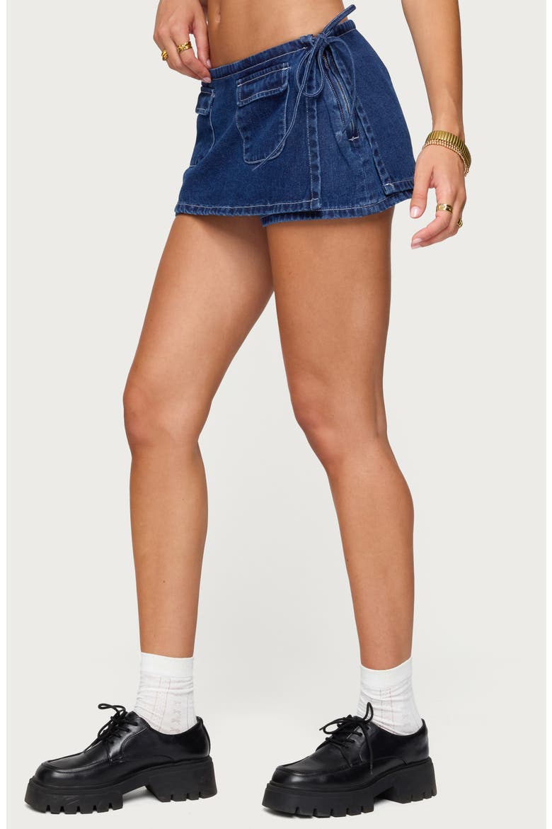 Giselle Wrap Low Rise Denim Miniskort, Alternate, color, BLUE