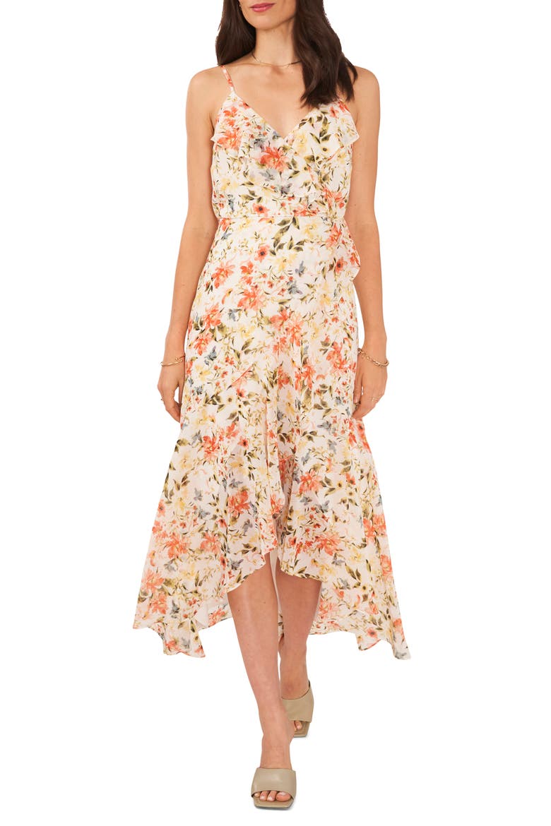 Floral High-Low Faux Wrap Dress, Alternate, color, BLUSH/ MULTI