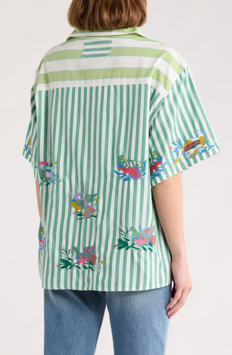 Free People The Bird Embroidered Button-Up Shirt, Alternate, color, French Green Combo