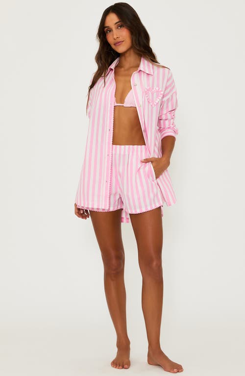 Beach Riot Cassidy Stripe Button-up Cover-up Shirt In Prism Pink