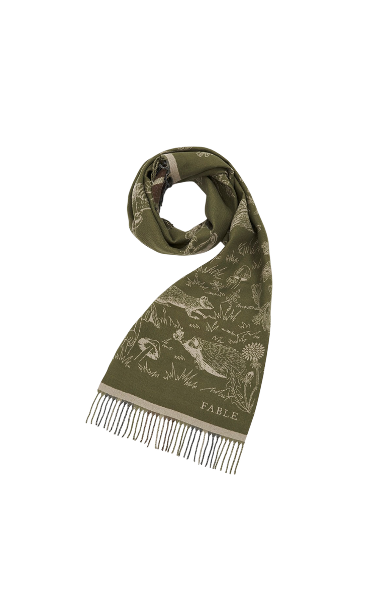 Woodland Scene Check Long Jacquard Scarf, Main, color, Green