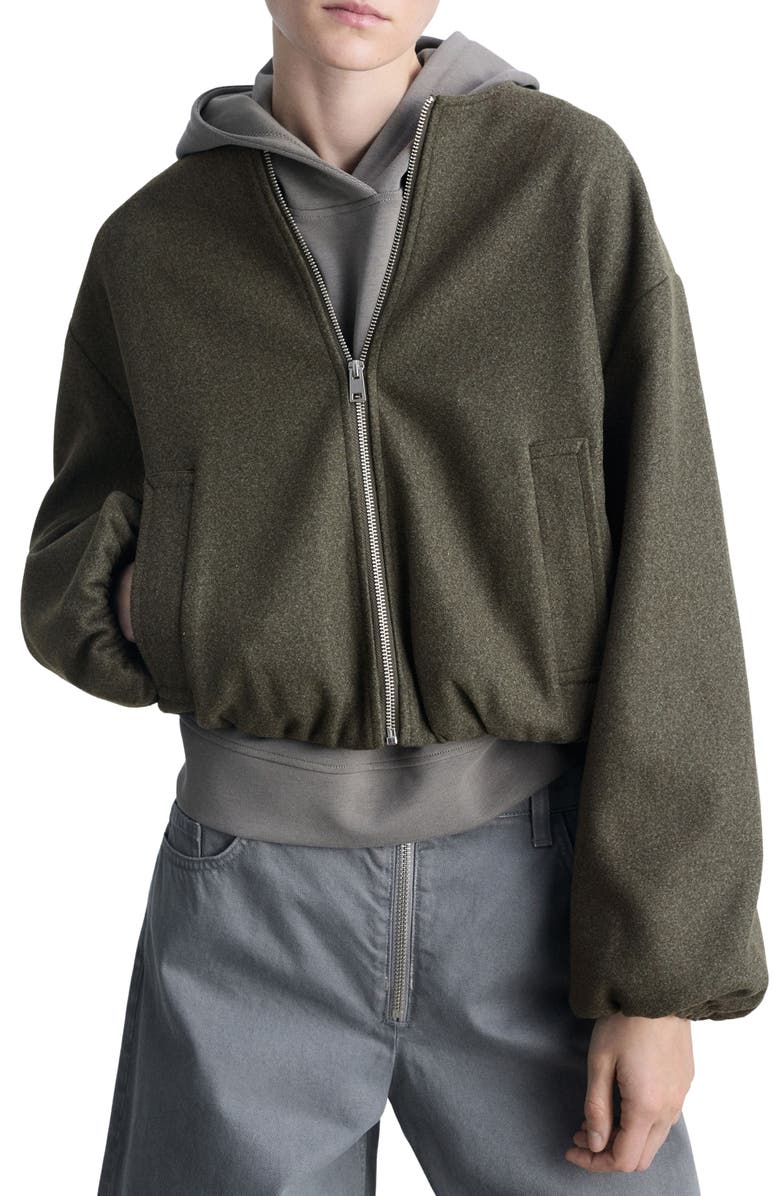 MANGO Gathered Waist Bomber Jacket, Main, color, Khaki Green