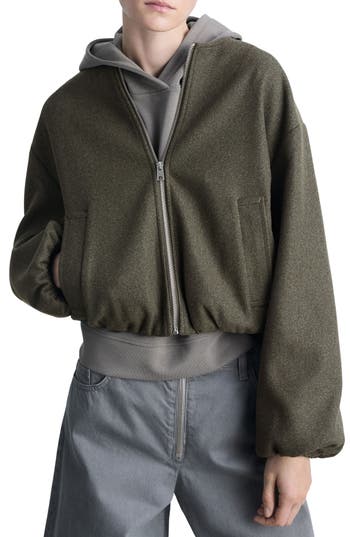 Mango Gathered Waist Bomber Jacket In Green