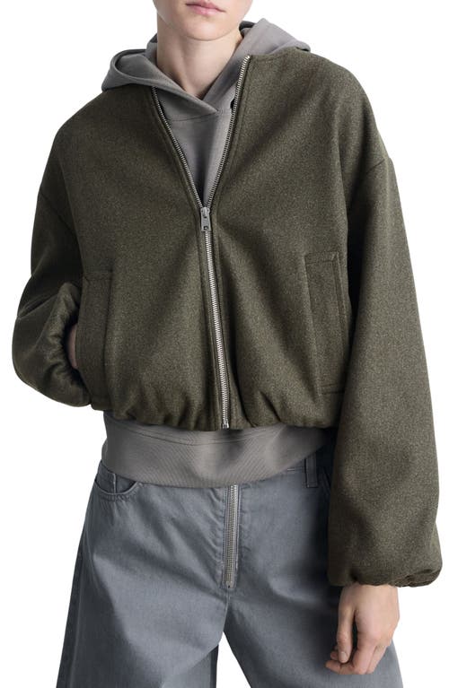 Mango Gathered Waist Bomber Jacket In Khaki Green