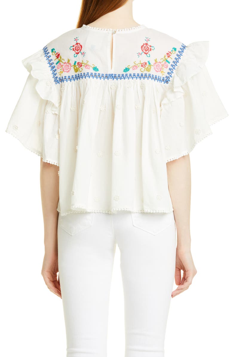 FARM Rio Cross Stitch Embroidered Ruffle Top, Alternate, color, 