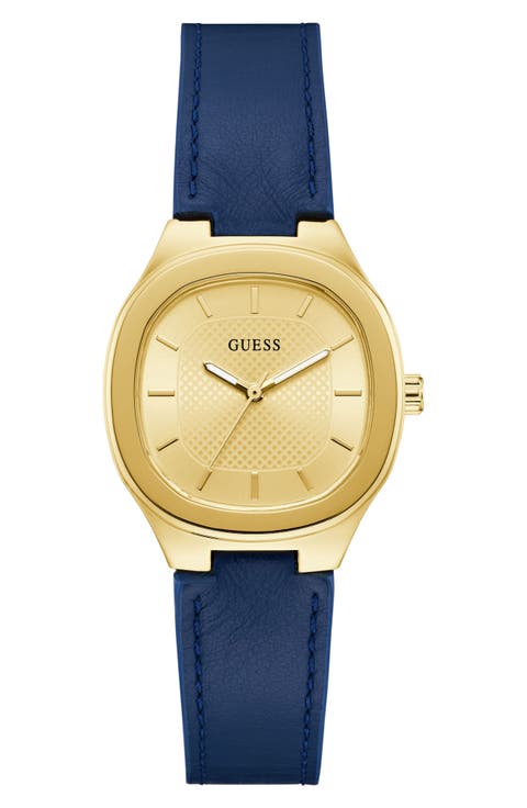 Square Goldtone Leather Strap Watch, 32mm