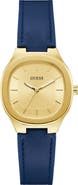GUESS Square Goldtone Leather Strap Watch, 32mm