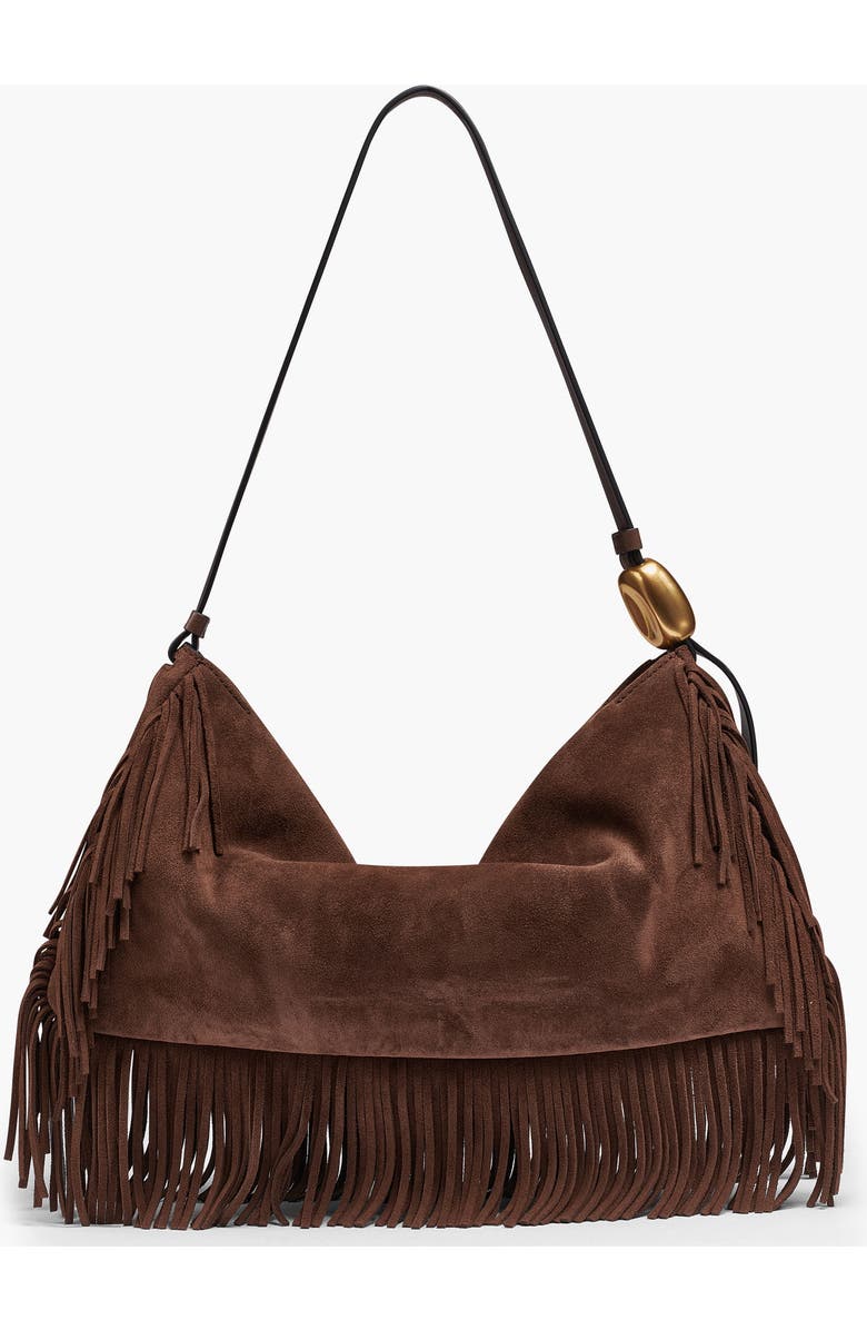 Donna Karan New York Velvet Suede Fringe Large Shoulder, Alternate, color, Chocolate