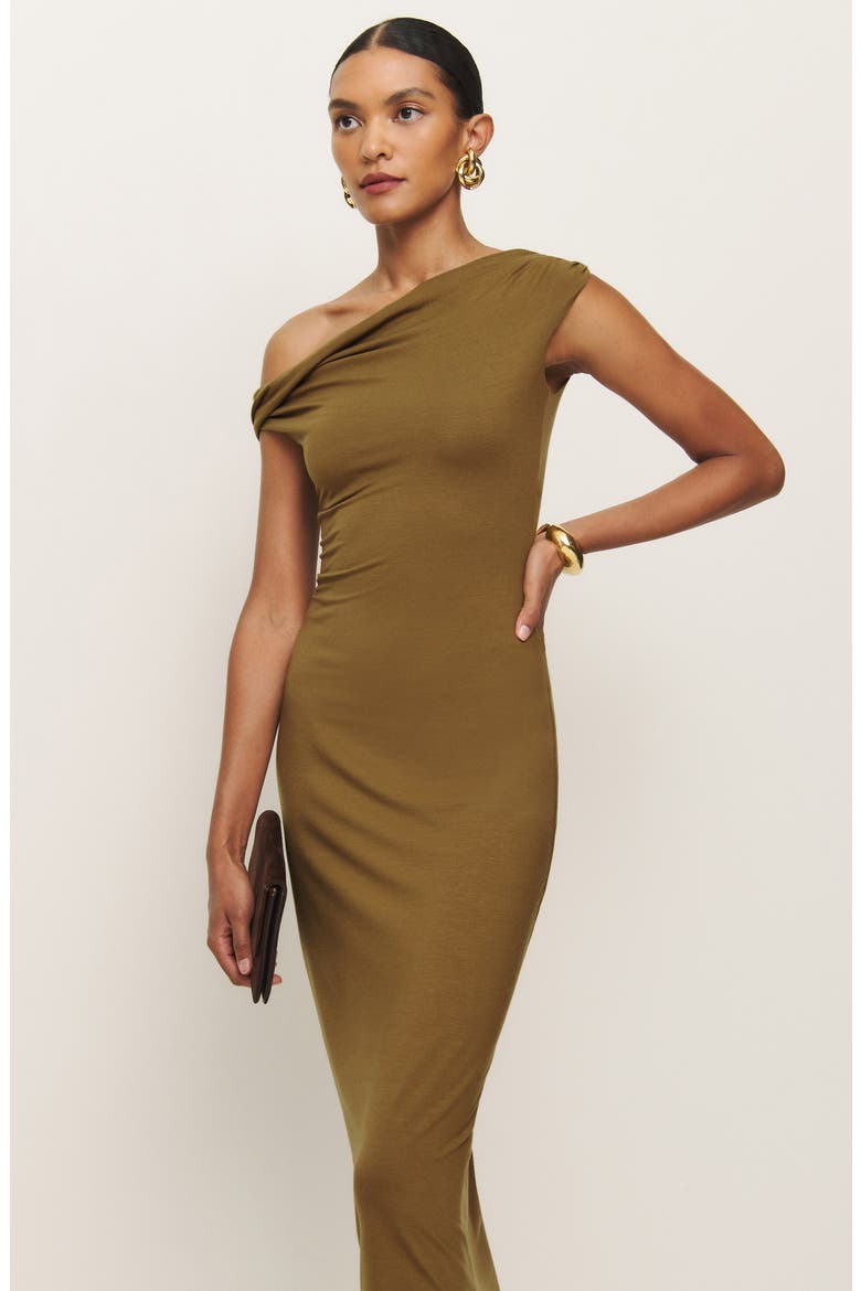 Jamen One Shoulder Knit Dress, Alternate, color, BRONZE