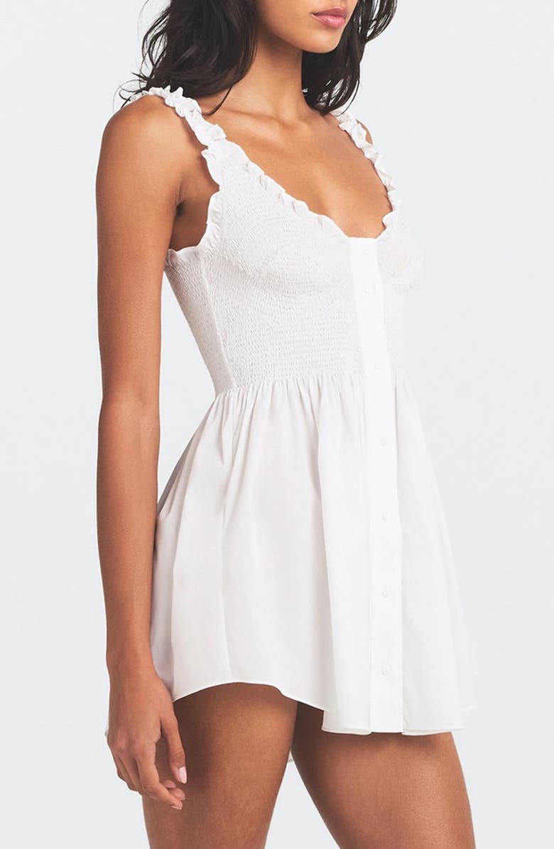 SKIMS Poplin Apparel Smocked Minidress, Alternate, color, Snow