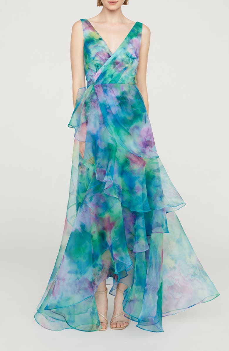 Theia Karen Print Organza Gown, Alternate, color, 
