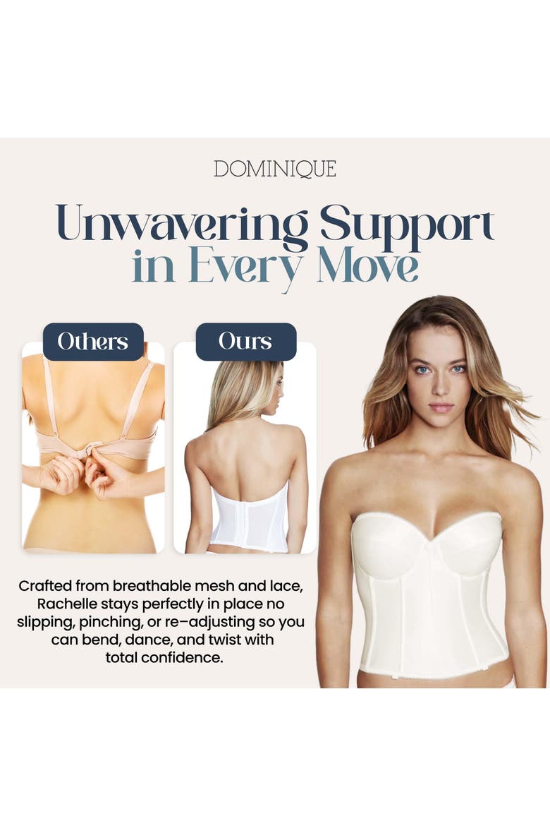 Rachelle Strapless Low Back Satin Longline Bridal Bra, Alternate, color, Ivory