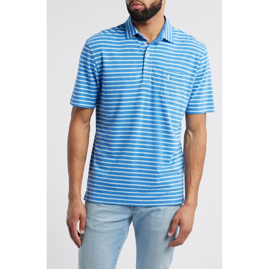 Johnnie-o Matthis Stripe Pocket Polo In Deep Ocean
