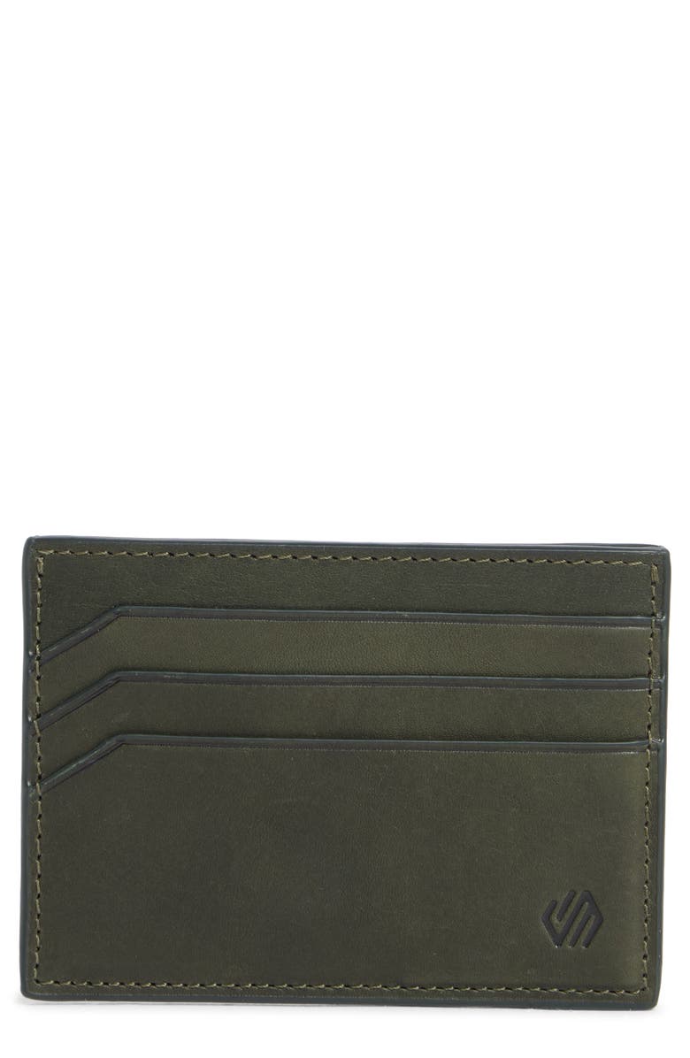 Johnston & Murphy Waxy Leather Card Case, Main, color, Olive