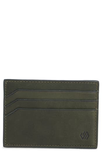 Johnston & Murphy Waxy Leather Card Case In Green