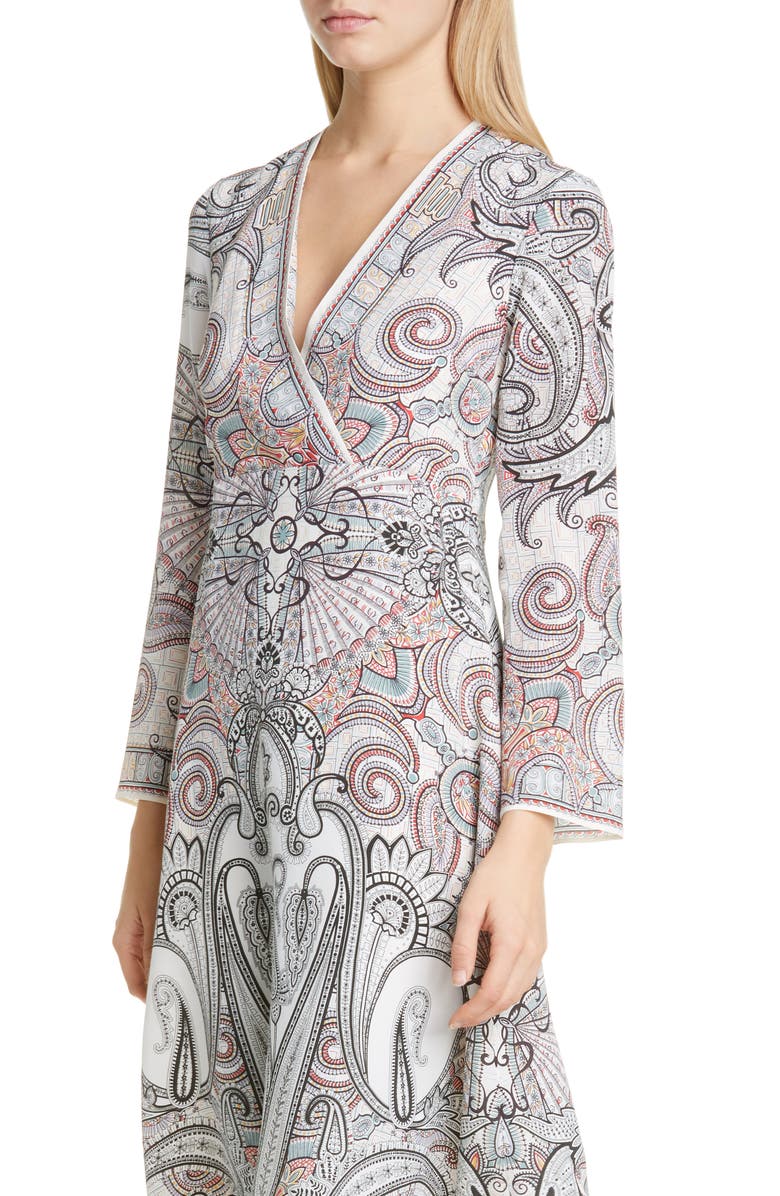 Etro Paisley Print Long Sleeve Silk Faux Wrap Dress, Alternate, color, 