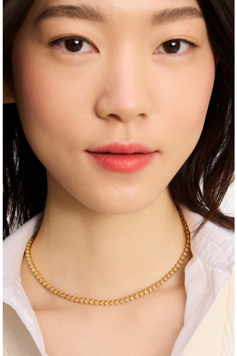 sweetheart delicate cubic zirconia tennis necklace, Alternate, color, CLEAR/GOLD.