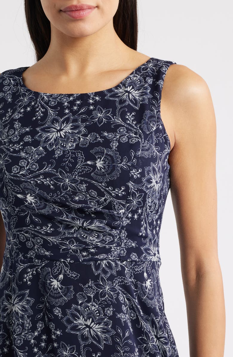 Connected Apparel Pleat Waist Yoryu Sleeveless Midi Dress, Alternate, color, Navy