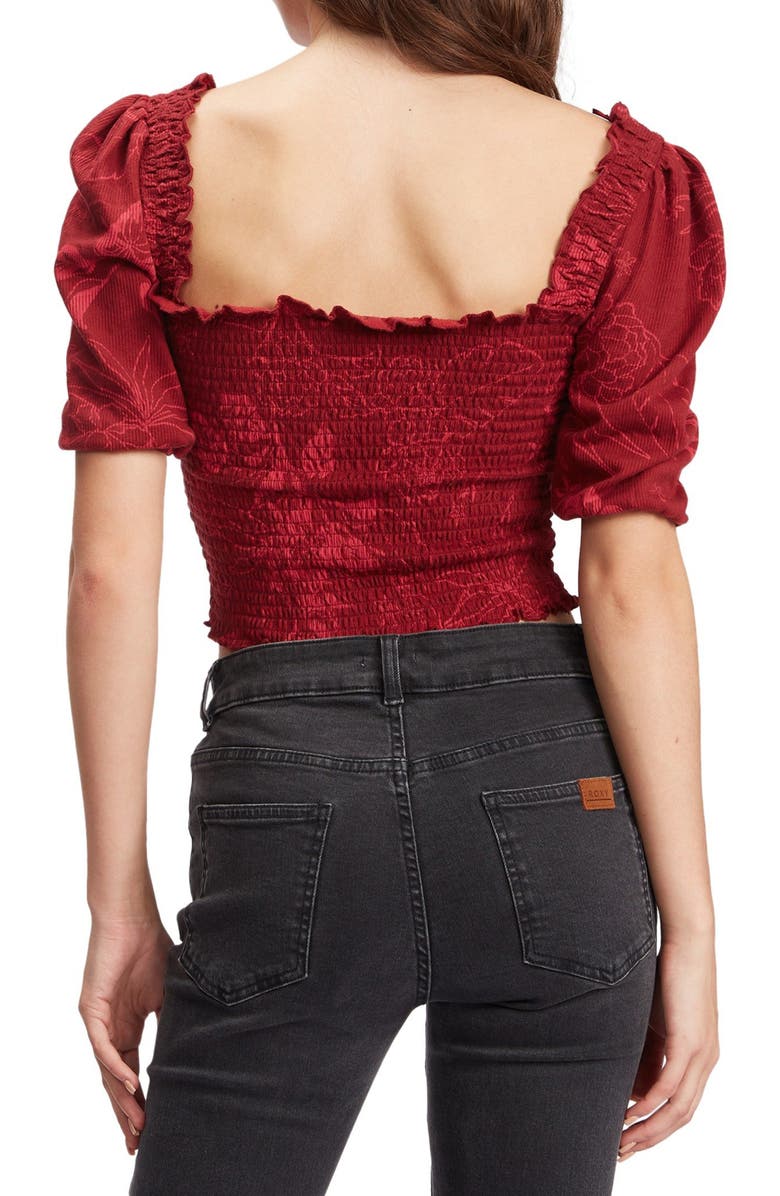 Roxy Rolling Sunrises Floral Cotton Blend Corduroy Crop Top, Alternate, color, Tibetan Red Shadow Tropics