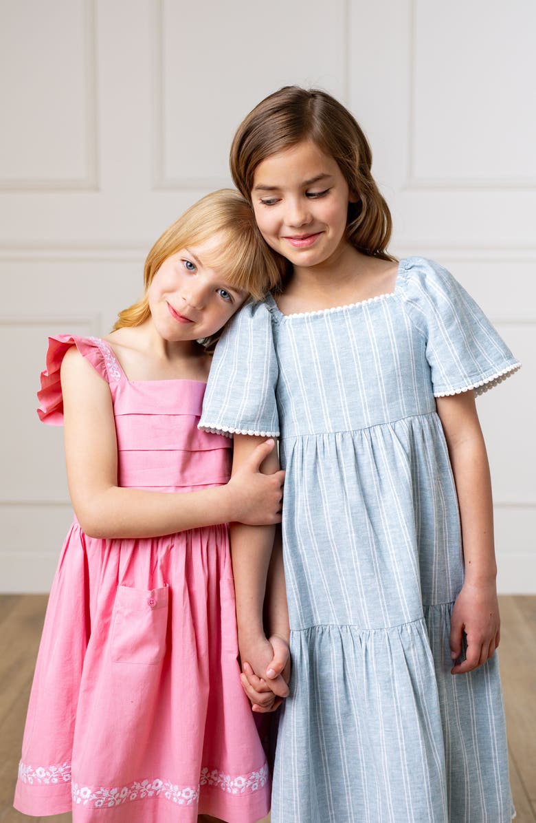 Hope & Henry Girls' Organic Pleated Apron Dress with Embroidery, Toddler, Alternate, color, 