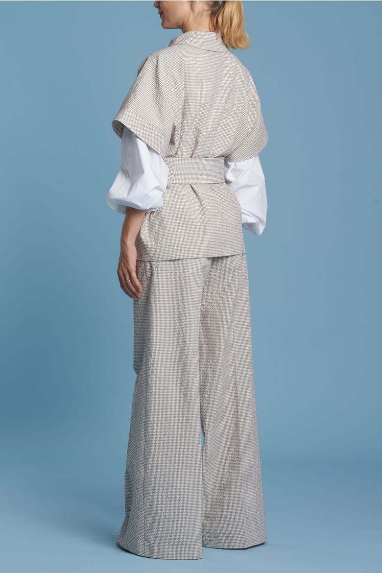 Wide Leg Vichy Trousers, Alternate, color, Sand