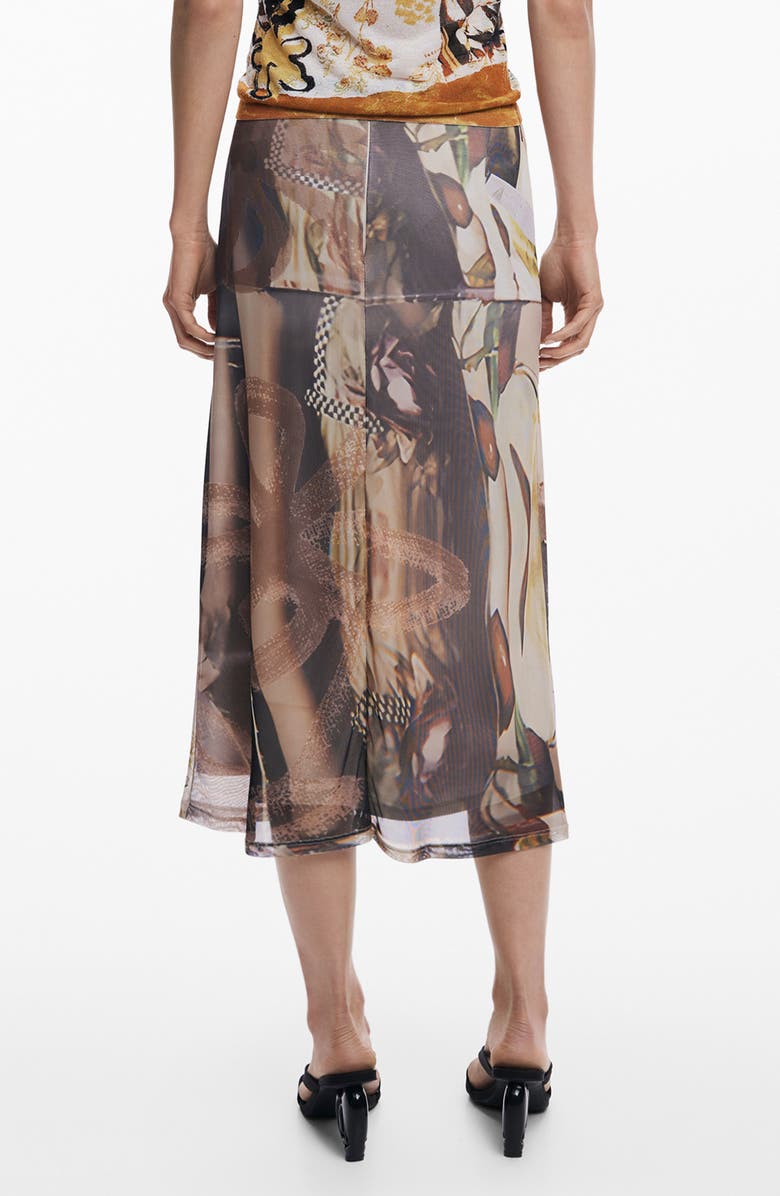 Desigual Print Midi Skirt, Alternate, color, Anthracite Gray